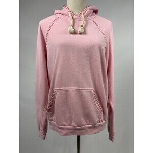 Honorine Hoodie Sweatshirt Pink Size Medium Made in USA Pocket Contrast Stitch
